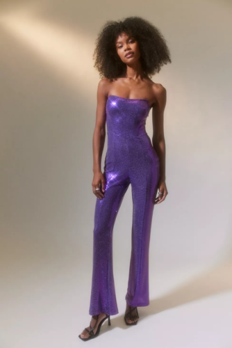 Purple sequin strapless jumpsuit
