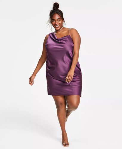 Purple satin plus size mini dress