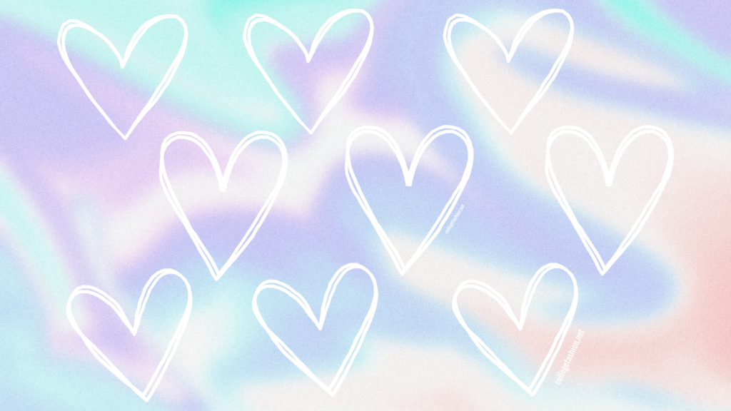 Desktop wallpaper: Pastel gradient background with white hearts