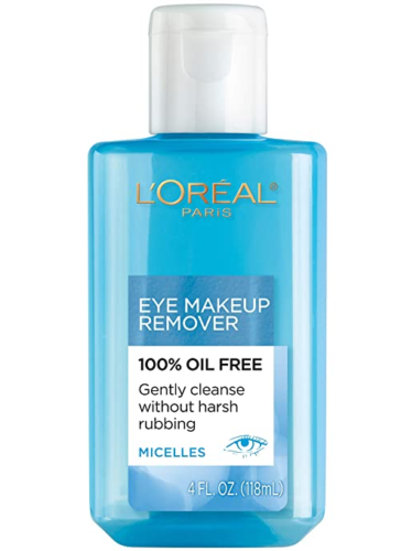 bottle of loreal eye makeup removing that is 100% oil free and contains micelles