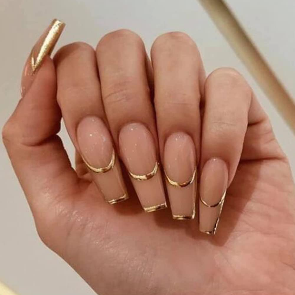 Gold outline french tip nails from Amazon