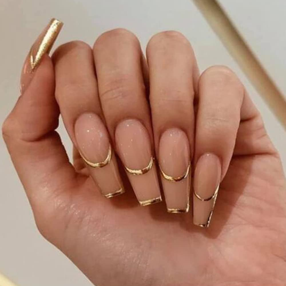 Metal Gold Glitter False Nail Short Black Press on Nails for Nail Art 24pcs  | eBay