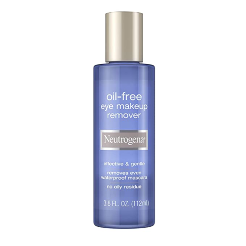 bottle of neutrogena oil free eye makeup remover - blue bottle with brushed silver lid