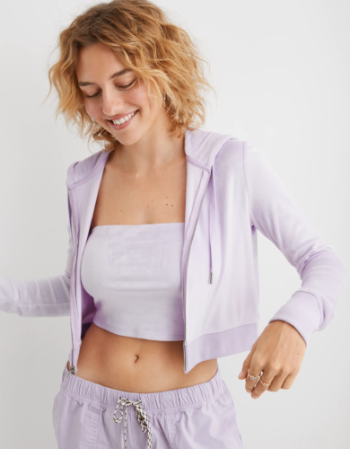 2000s throwback lavender velour sweatsuit from Aerie