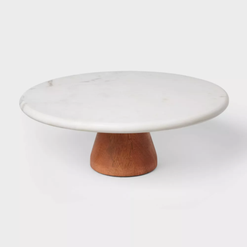 Marble and acacia wood cake stand from Target