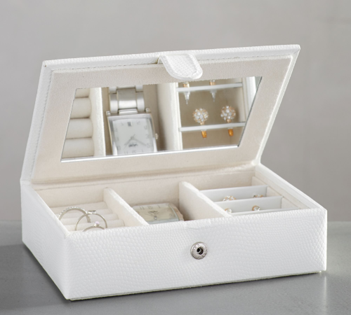 Pottery Barn white leather travel jewelry box - large size