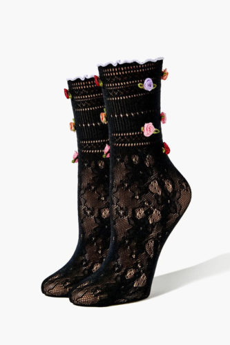 Lace Crew Socks with Rosettes 