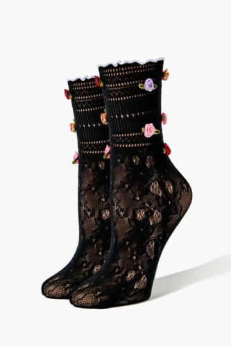 Lace Crew Socks with Rosettes