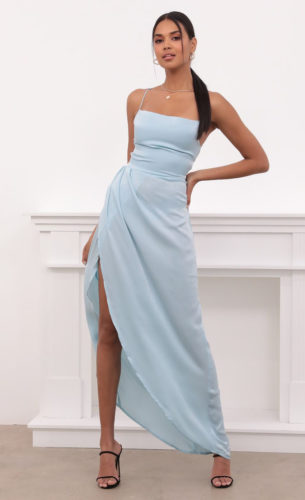 Lucy in the Sky Blue Satin Maxi Dress