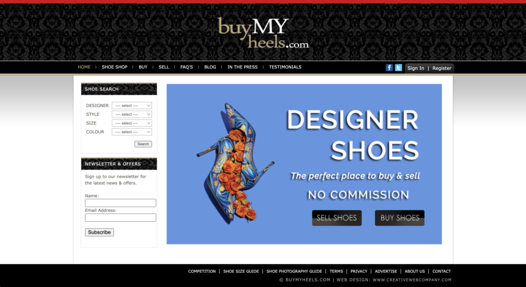 Buymyheels.com screenshot, selling designer shoes