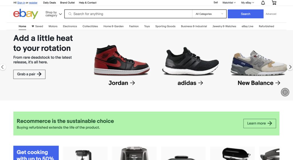 Ebay.com screenshot - fashion industry