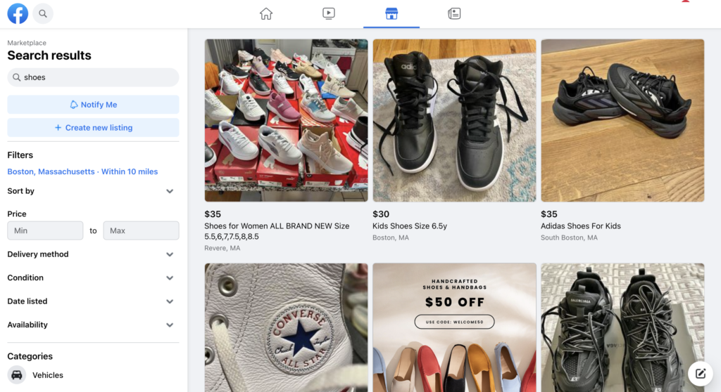 Facebook marketplace screenshot - sell items