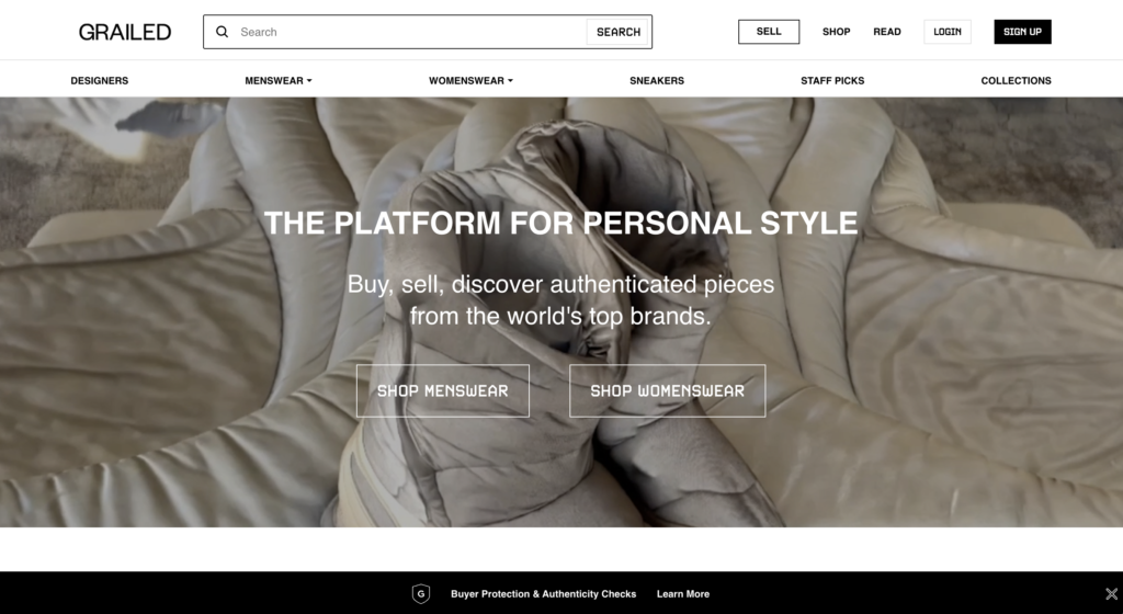 Grailed.com screenshot, selling designer shoes