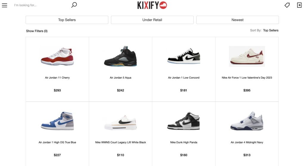 Kixify.com screenshot - sell shoes