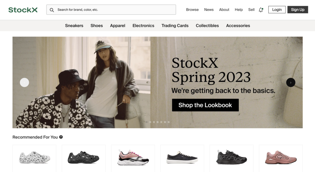 Stockx.com screenshot - designer clothes
