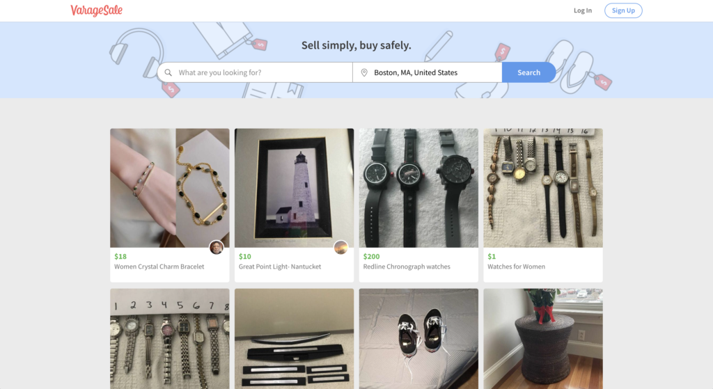Varagesale screenshot - online platforms