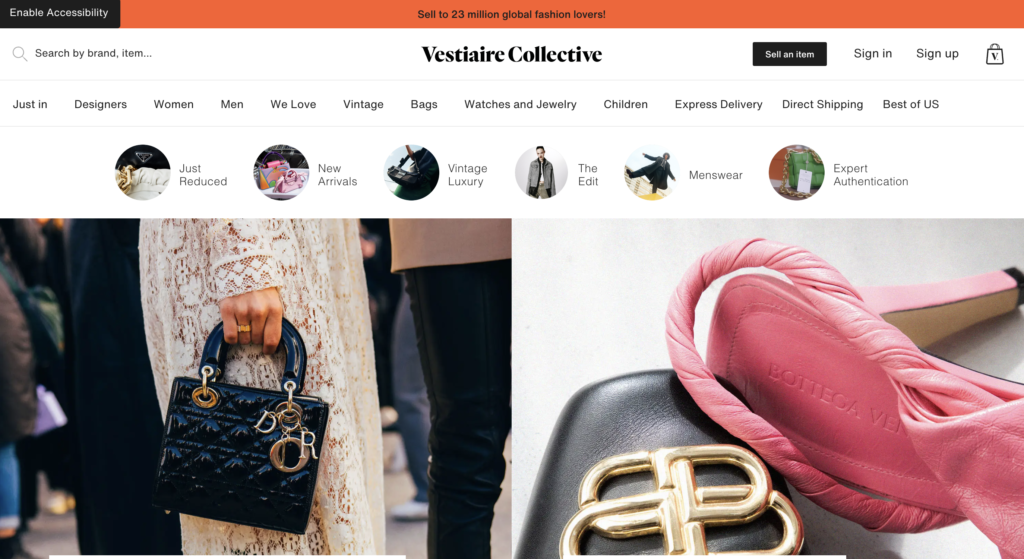 Vestiaire Collective selling, designer handbags and designer shoes