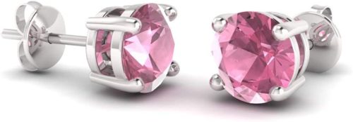 large pink sapphire and white gold solitaire stud earrings - amazon