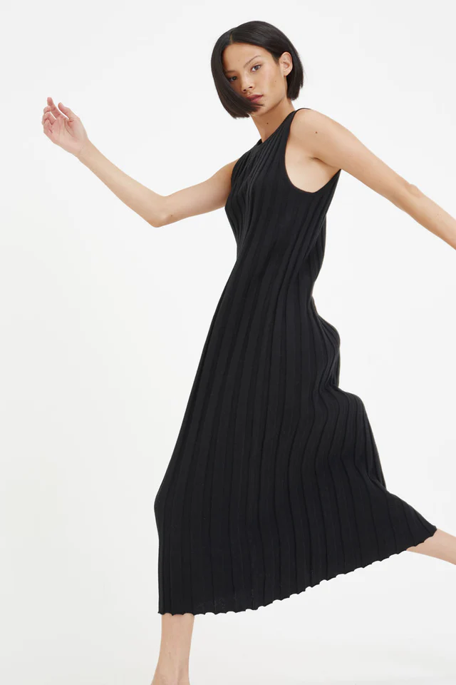 Black Ribbed Cotton-Cashmere Dress