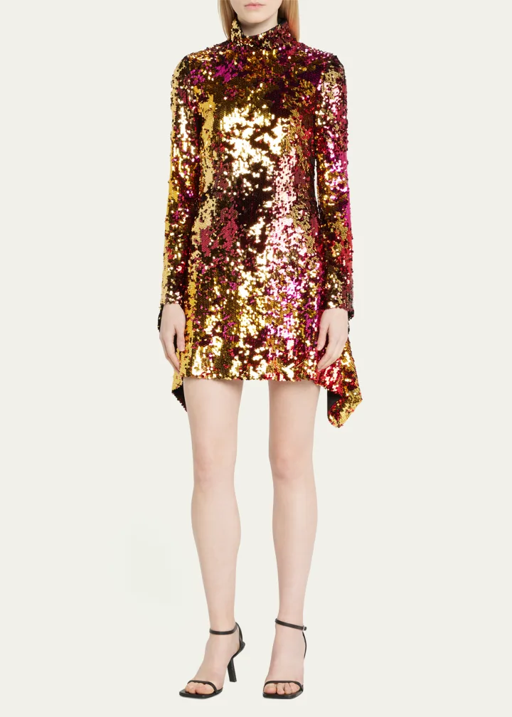 Flip-Sequin Long Sleeve Mini Dress