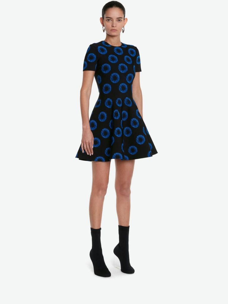 Iris Jacquard Mini Dress in Black blue