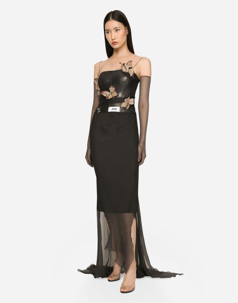 KIM DOLCE&GABBANA Long chiffon dress with butterflies