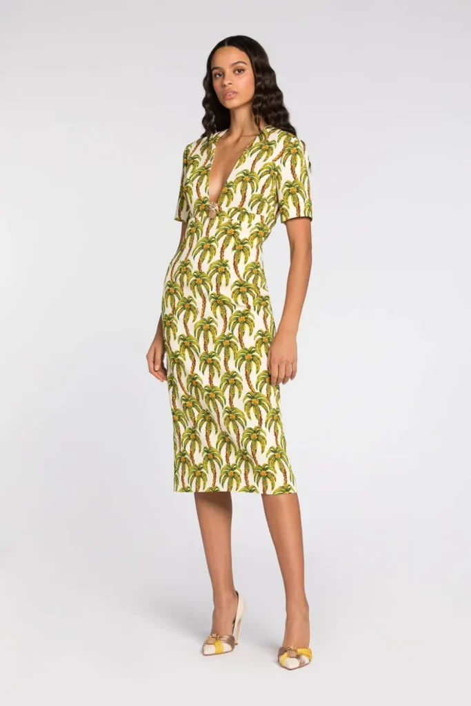 PALM TREE-PRINT MIDI DRESS