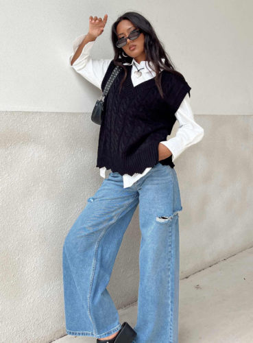 Princess Polly Wide Leg Jeans and Sweater Vest