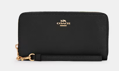 Coach Black Leather Zip Around Wallet With Strap