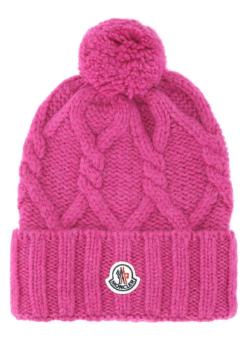 moncler pink wool cable knit pom beanie