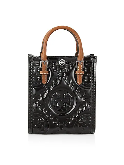 tory burch mini north south embossed tote - black patent leather