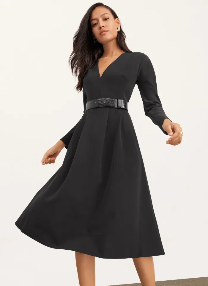 TECH FIT AND FLARE BELTED DRESS