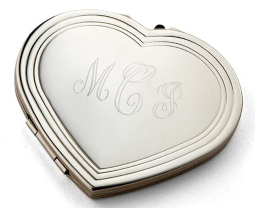 Engraved Pocket Mirror Heart Shaped