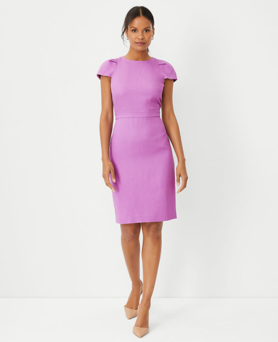 Purple dress and nude heels summer business casual outfit