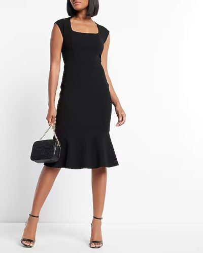 Express Black Peplum Midi Sheath Dress