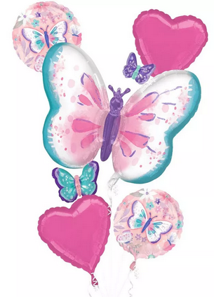 2000s party decor: Pink and blue butterfly balloons