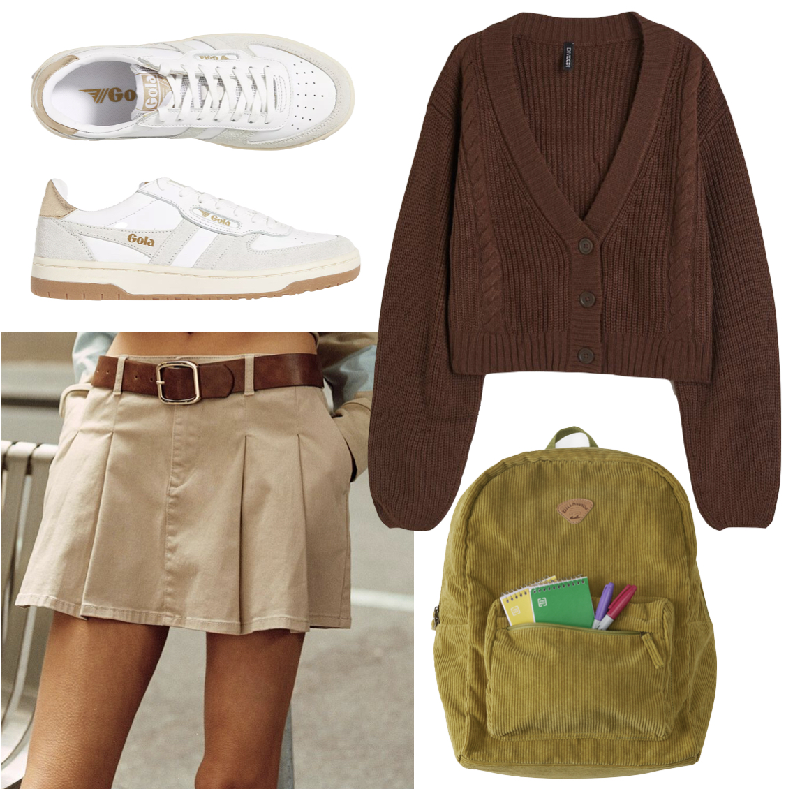 Cute college outfit with a cardigan and pleated mini skirt
