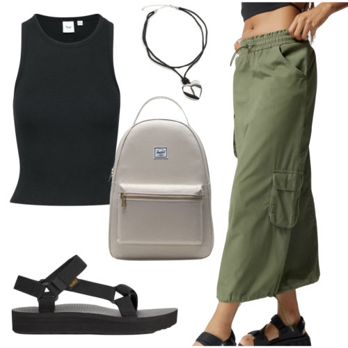 Cute college outfit with a long cargo skirt