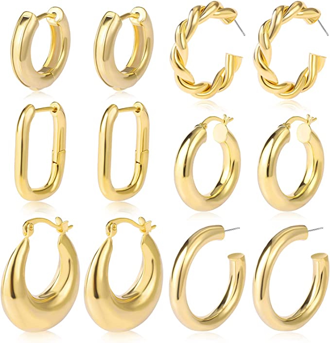 Amazon 6 pack gold hoop earrings