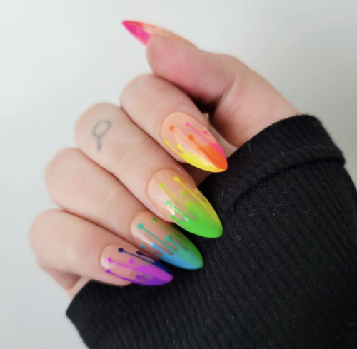 Rainbow drip nails from Etsy