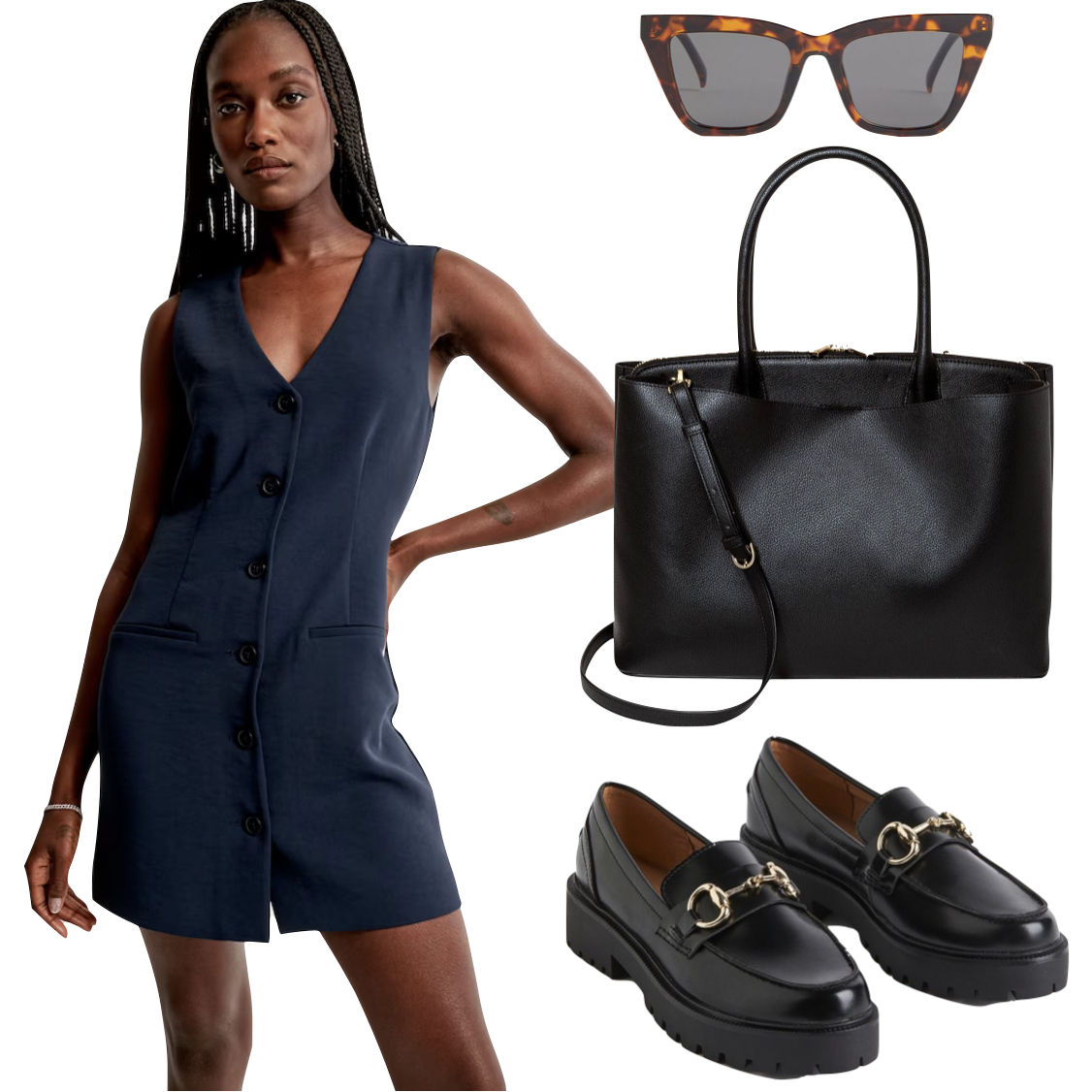 Trendy Summer Intern Outfit with a vest dress and loafers