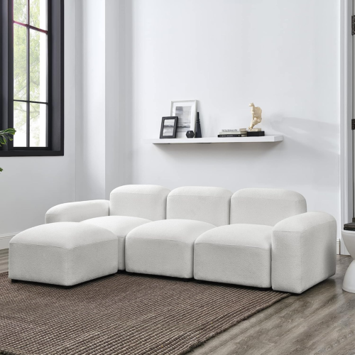 College apartment sofa in white sherpa