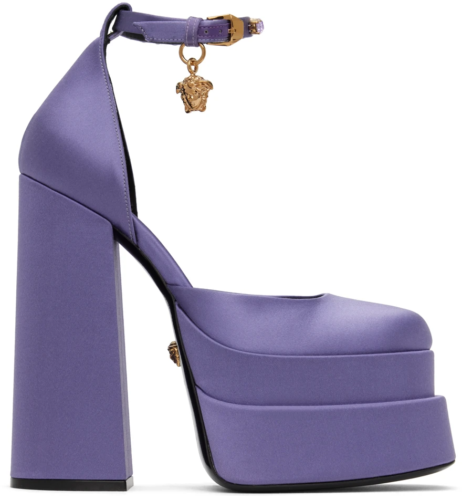 Purple versace platforms from Ssense