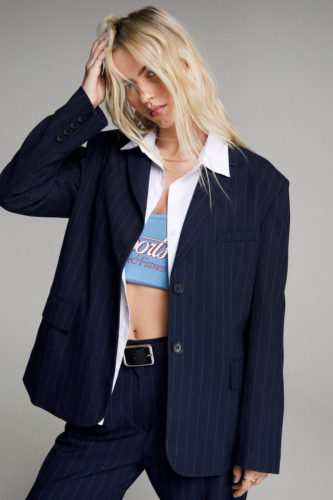 Nasty Gal Navy Pinstripe Blazer