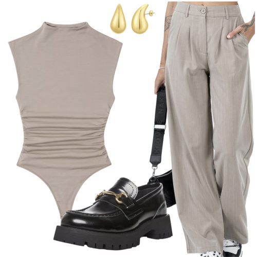 Professional Bodysuit Outfit with pants and loafers