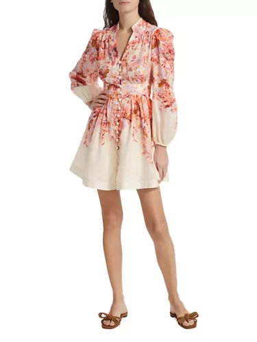 Devi Floral Plunge Mini Shirtdress