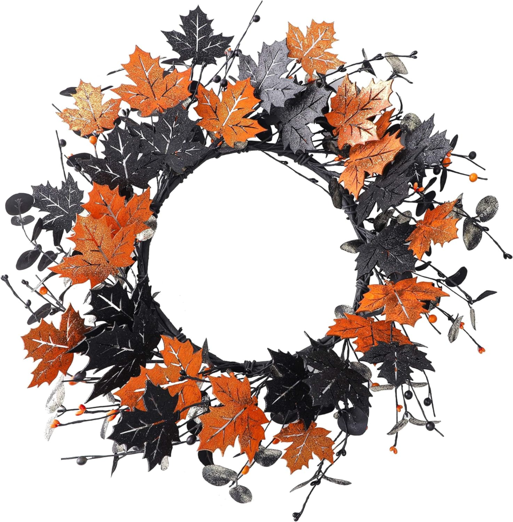 Black and orange Halloween wreath