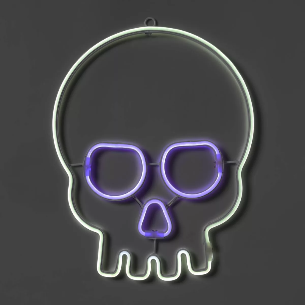 Purple and white LED neon skull sign from Target