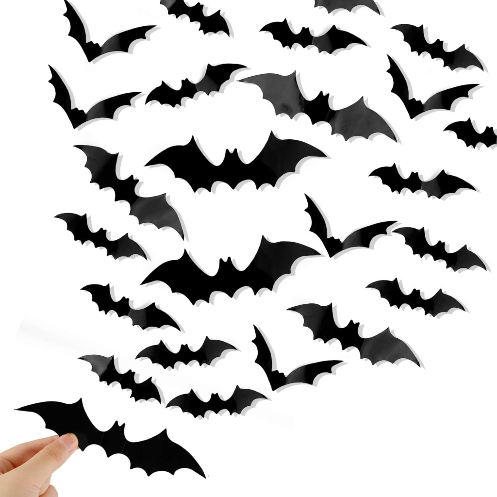 Sticky black bat decals for Halloween