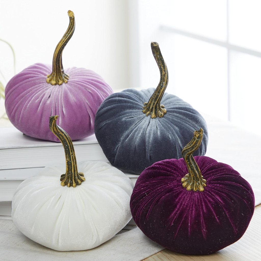 Four velvet pumpkins from Amazon